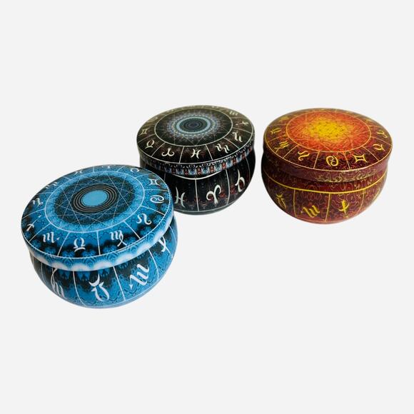 Metal Tins Astrology Zodiac Signs Gift Tin Trinket Box Set of Three - Picture 2 of 3